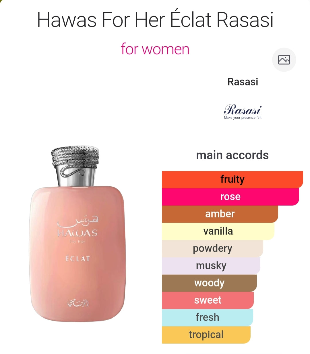 Hawas Éclat For Her by Rasasi - Elegant feminine Eau de Parfum - 100 ML EDP