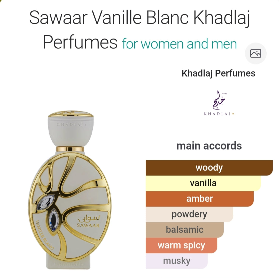 Khadlaj Sawaar Vanille Blanc 100 ML Extrait De Parfum for Women