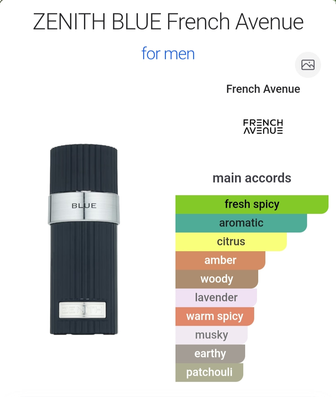 Zenith Blue Perfume 100ml EDP French Avenue